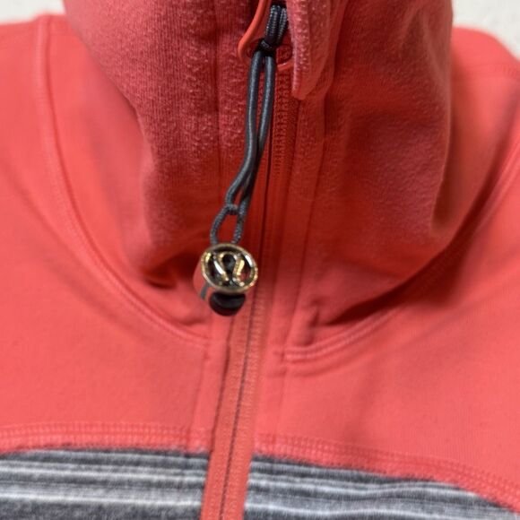 Lululemon In Stride Jacket Full Zip Coral Coal Strata Stripe Thumbholes Size 8 - Picture 4 of 14